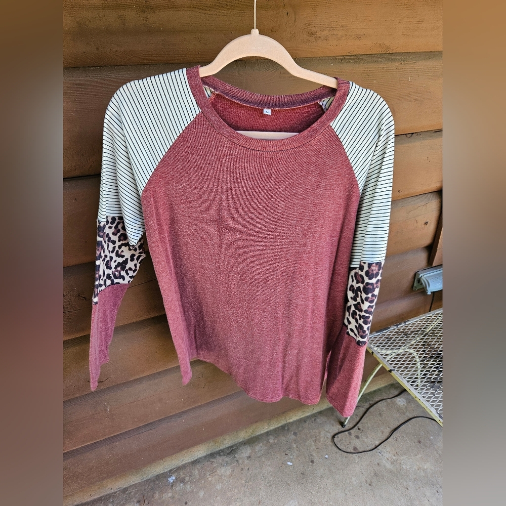 Burgundy & Leopard Long Sleeve